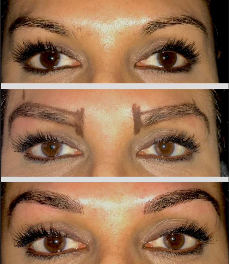 Microblading Before During After on Woman